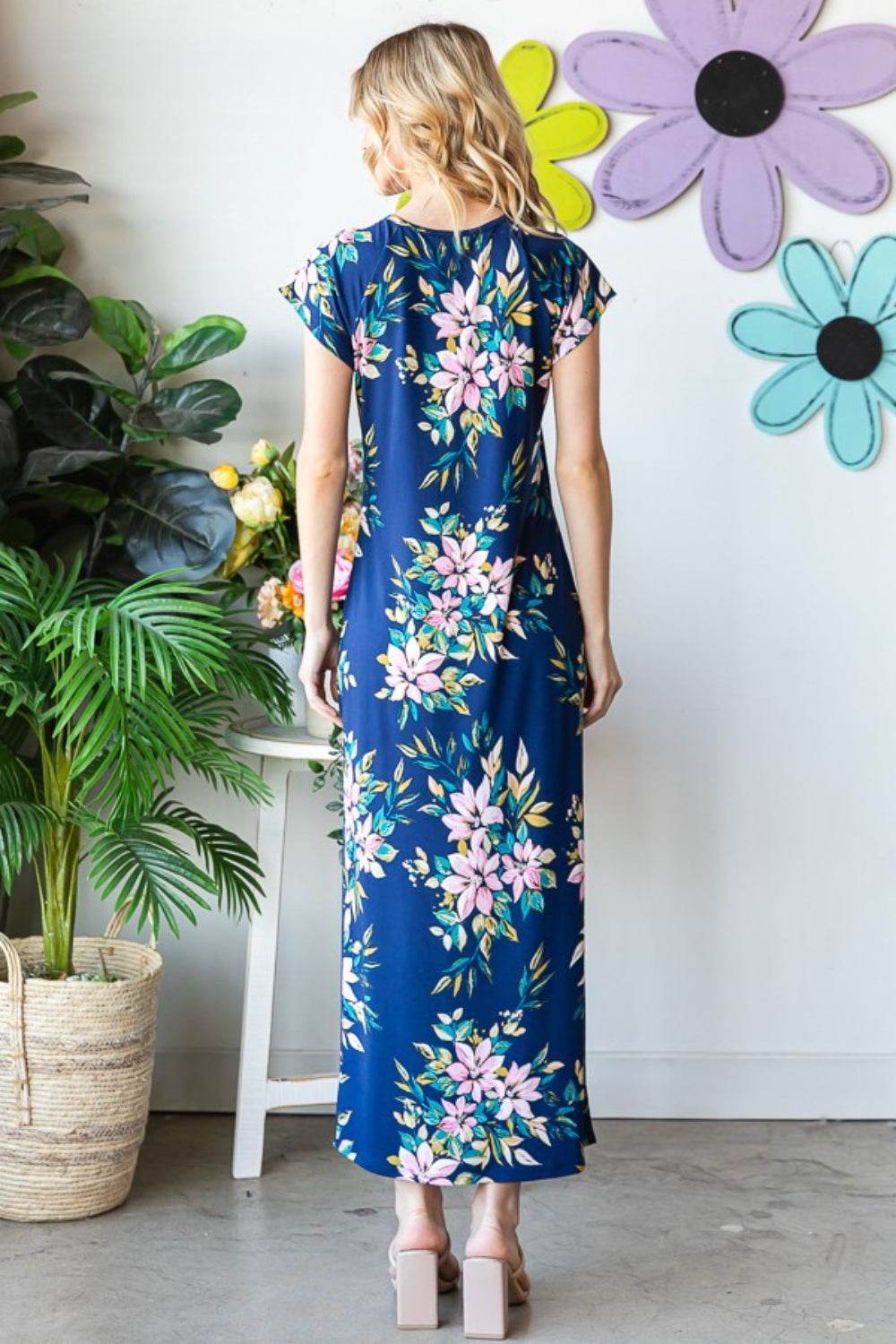 Heimish Full Size Floral Short Sleeve Slit Dress - Purcell's Clothing Company