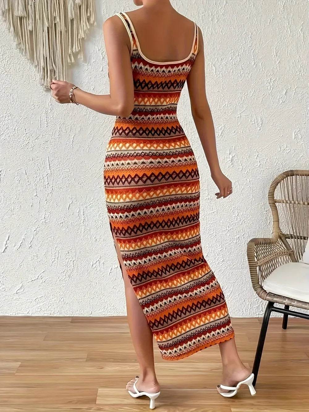 Full Size Slit Square Neck Wide Strap Midi Dress - Purcell's Clothing Company