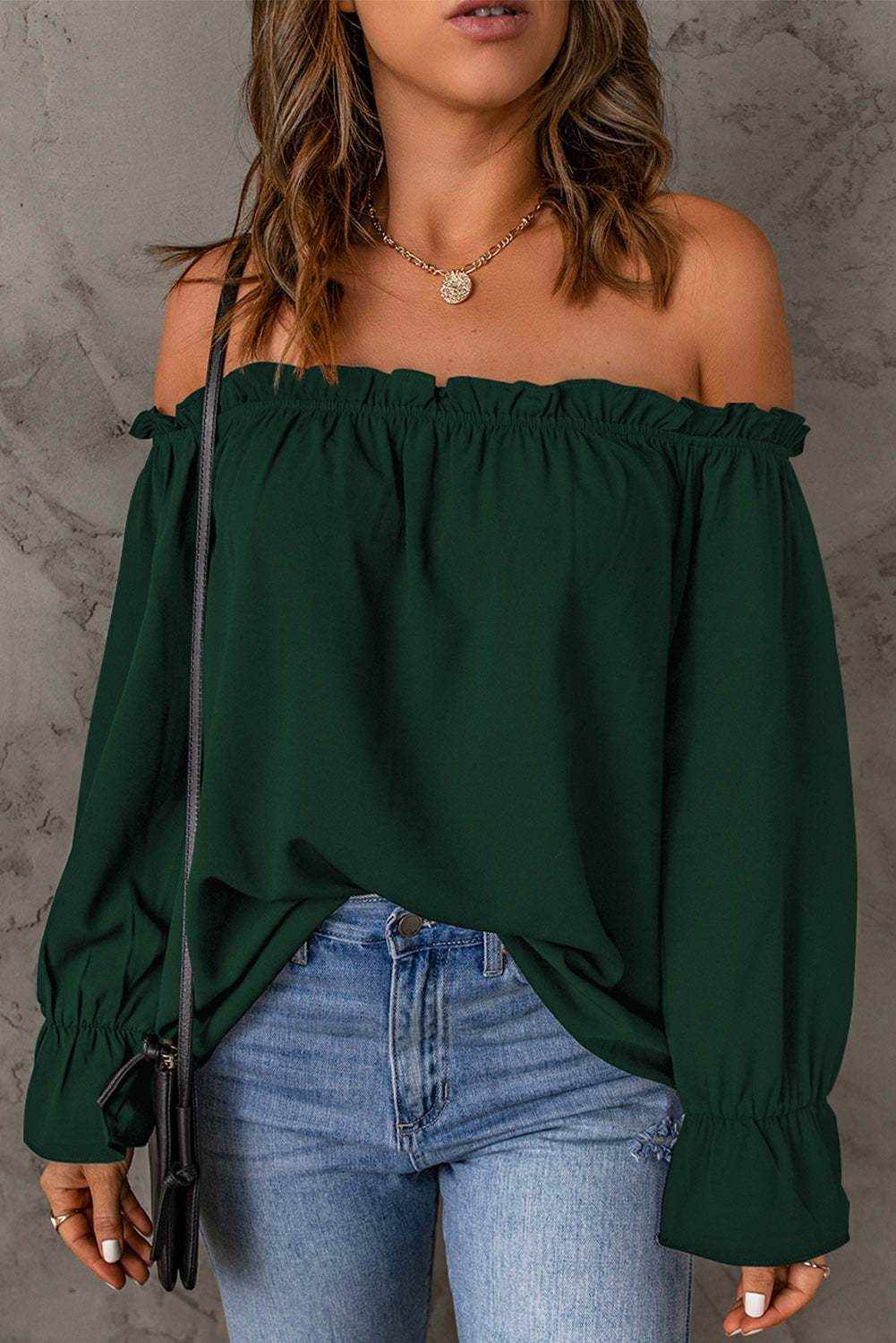 Off-Shoulder Flounce Sleeve Blouse - Purcell's Clothing Company