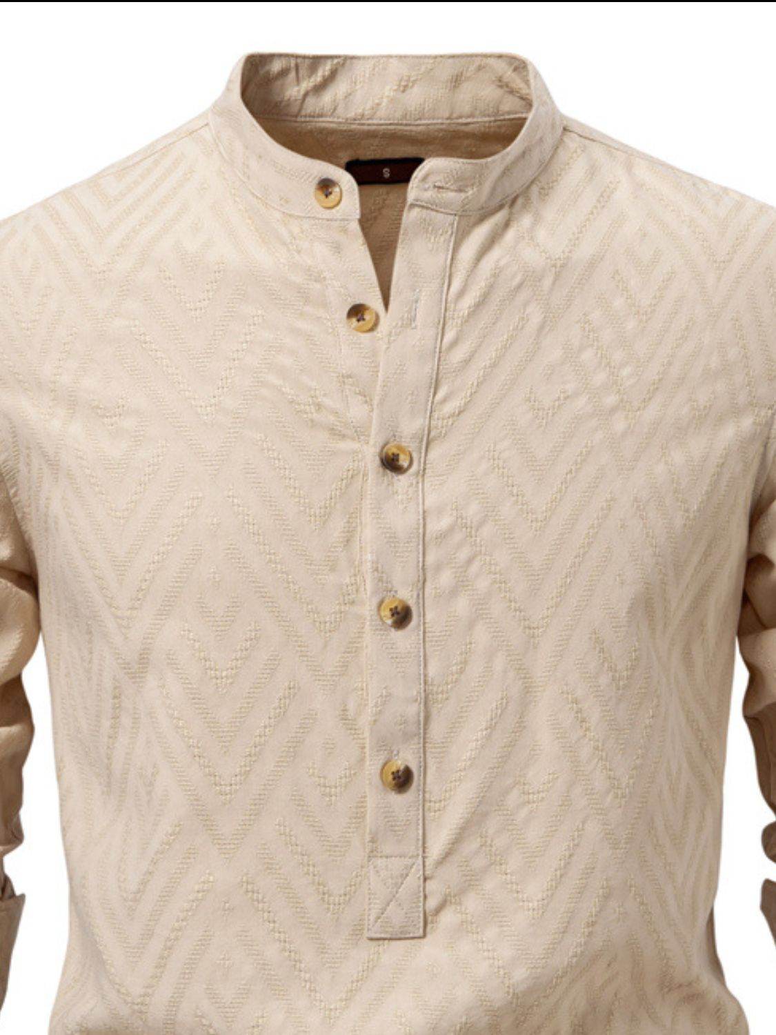 Half Button Geometric Texture Collared Neck Shirt - Purcell's Clothing Company