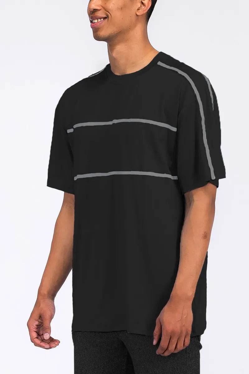 WEIV Men's Full Size Round Neck Tape Stripe T-shirt Plus Size - Purcell's Clothing Company
