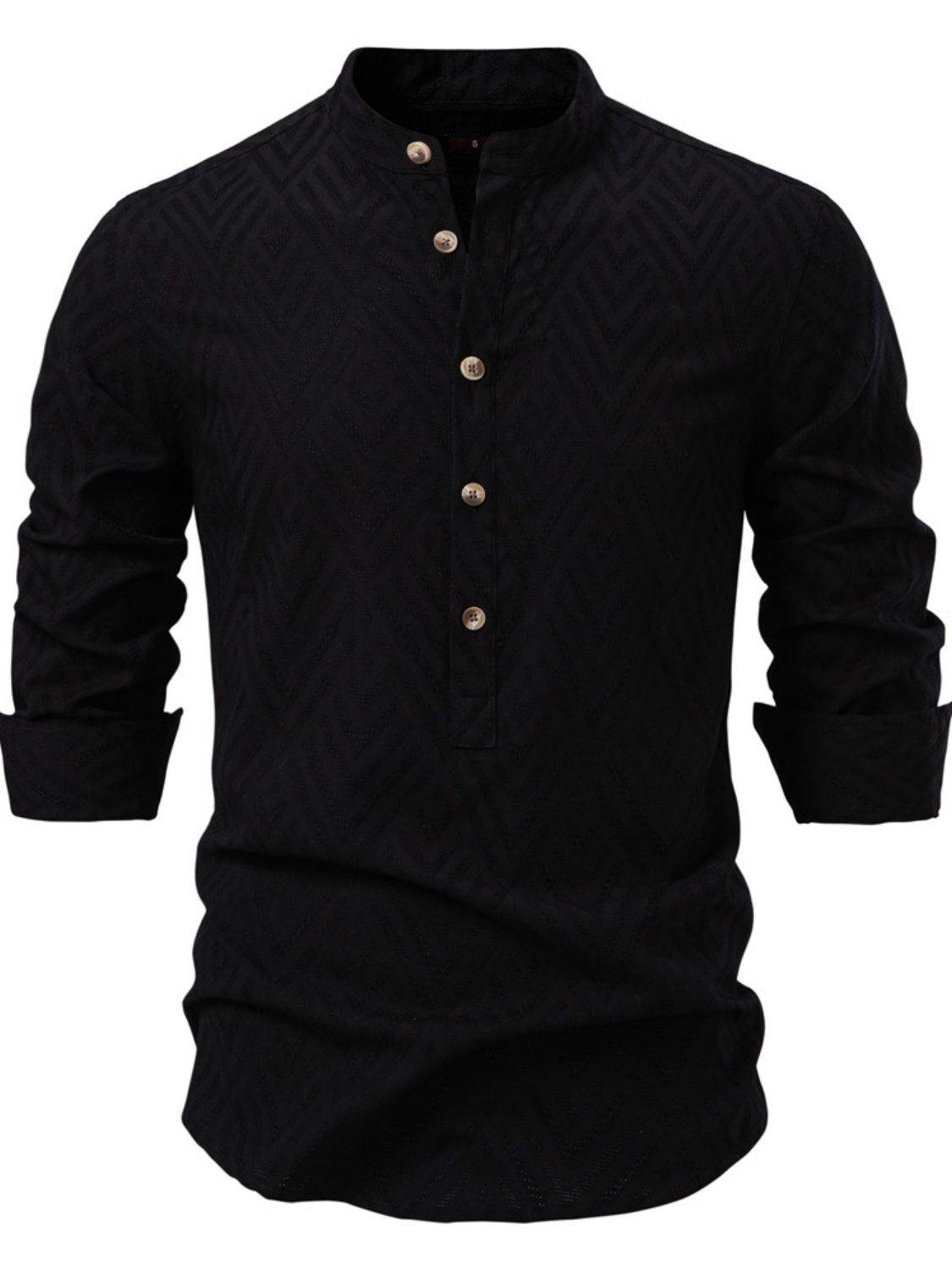 Half Button Geometric Texture Collared Neck Shirt - Purcell's Clothing Company