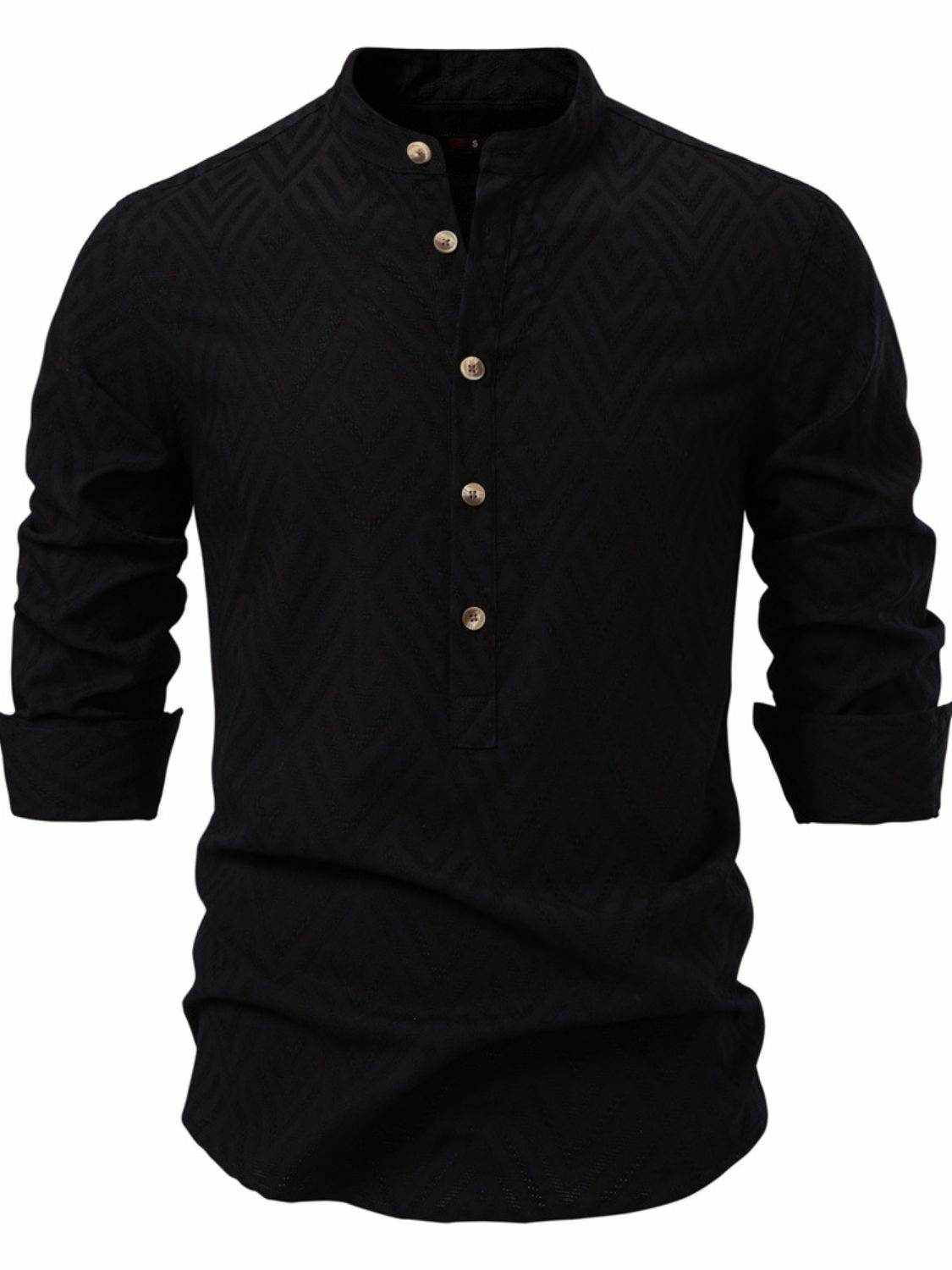 Half Button Geometric Texture Collared Neck Shirt - Purcell's Clothing Company