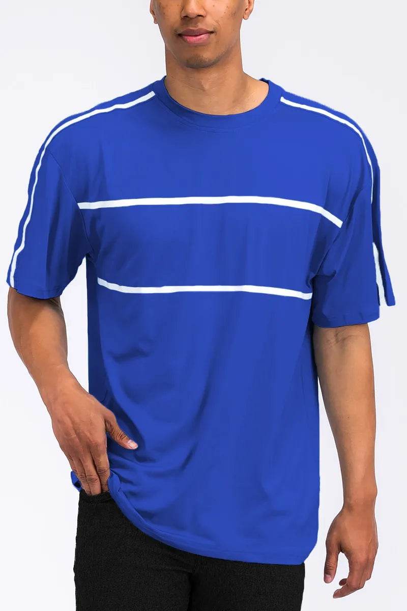 WEIV Men's Full Size Round Neck Tape Stripe T-shirt Plus Size - Purcell's Clothing Company