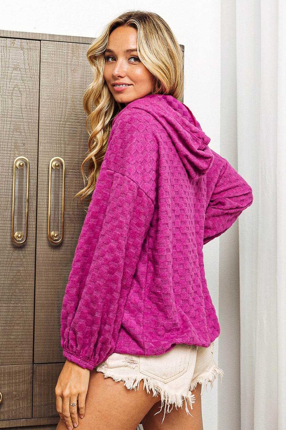 BiBi Brushed Checker Drawstring Long Sleeve Hoodie - Purcell's Clothing Company