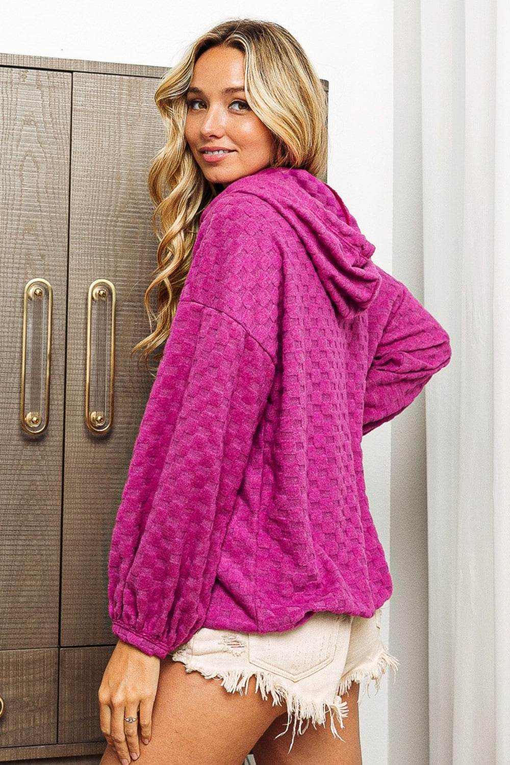 BiBi Brushed Checker Drawstring Long Sleeve Hoodie - Purcell's Clothing Company