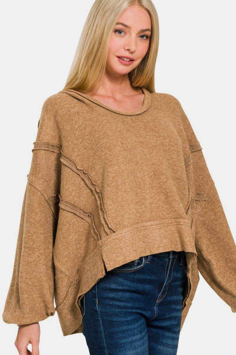 Zenana Brushed Hacci Exposed Seam Hoodie - Purcell's Clothing Company