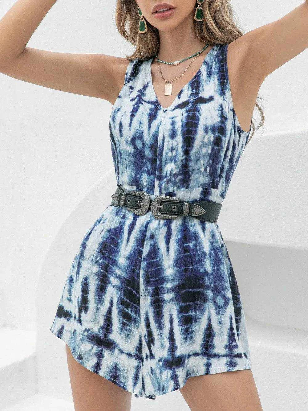 Tie-Dye V-Neck Sleeveless Romper - Purcell's Clothing Company