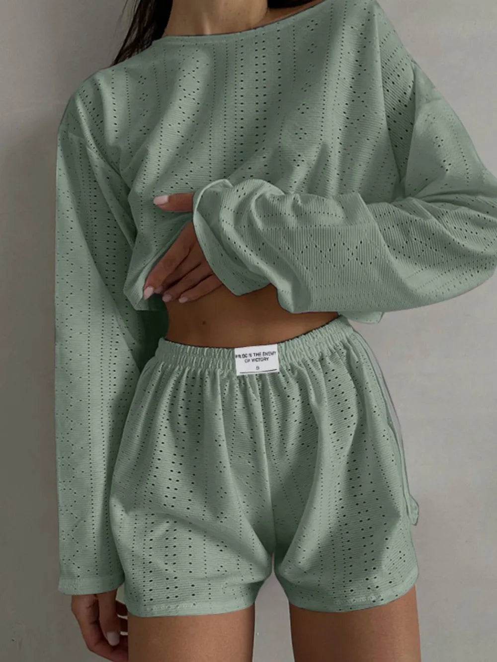 Eyelet Round Neck Top and Shorts Set - Purcell's Clothing Company
