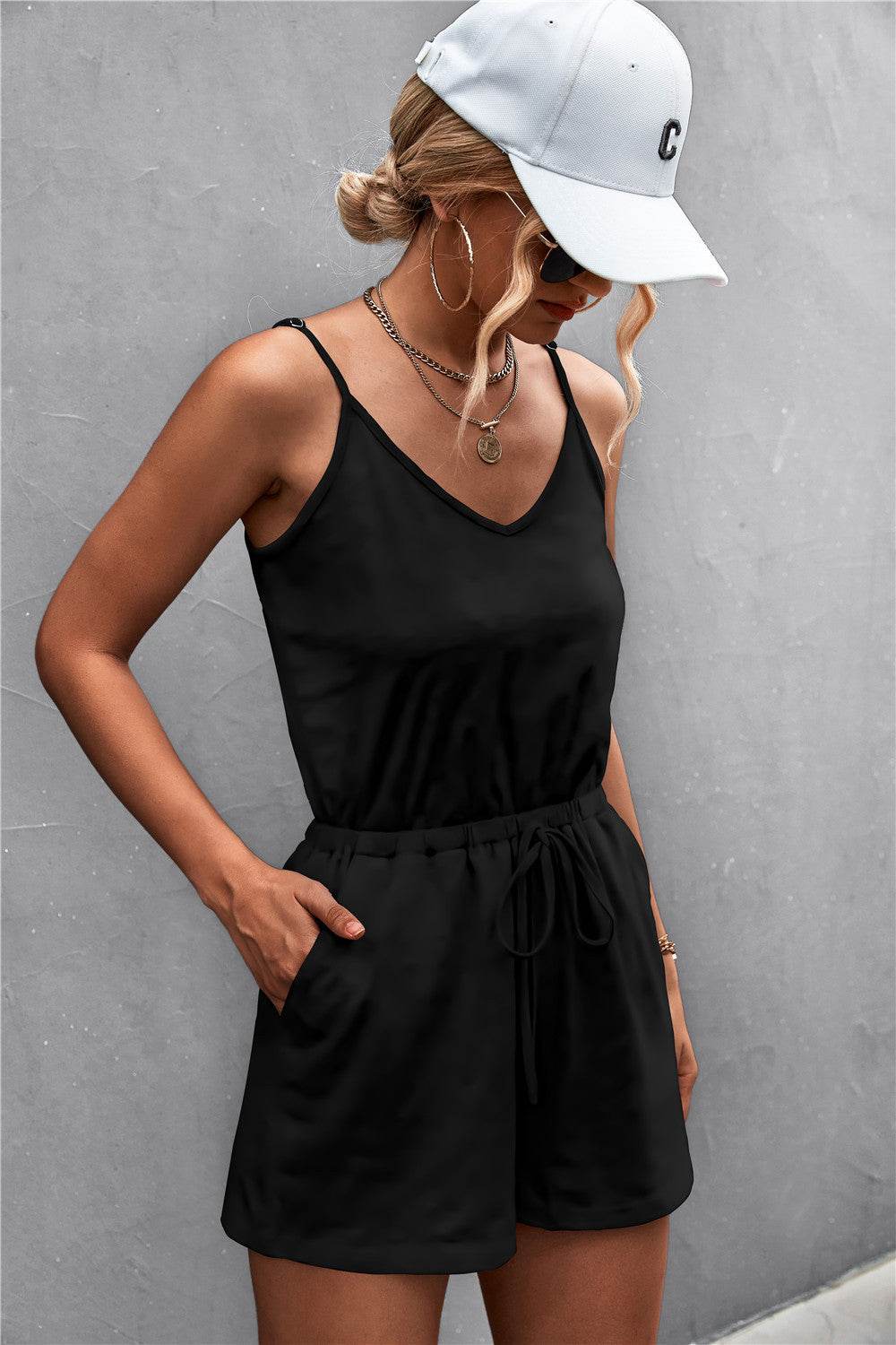 Spaghetti Strap V-Neck Pocket Romper - Purcell's Clothing Company
