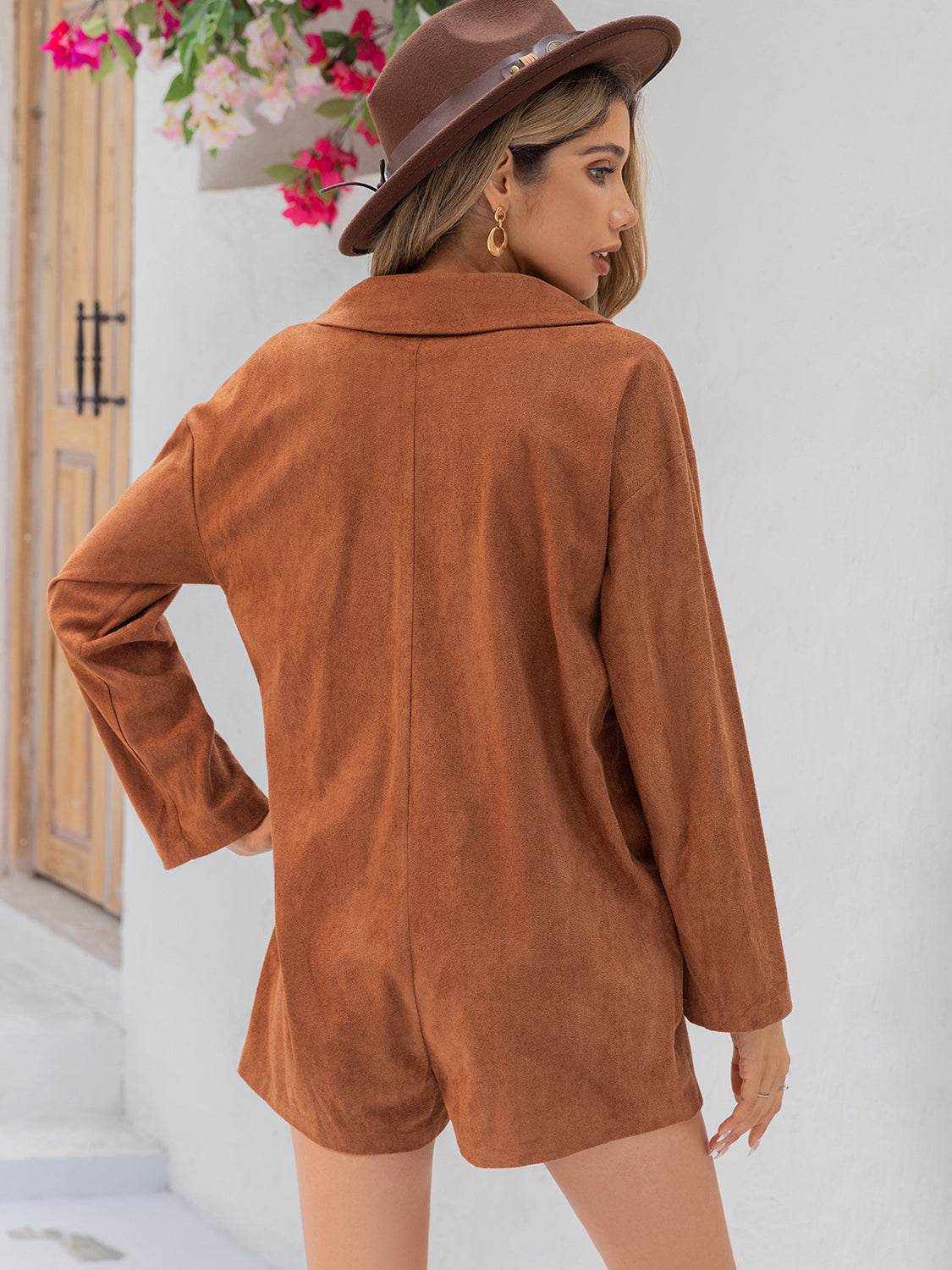 Lapel Collar Long Sleeve Romper - Purcell's Clothing Company