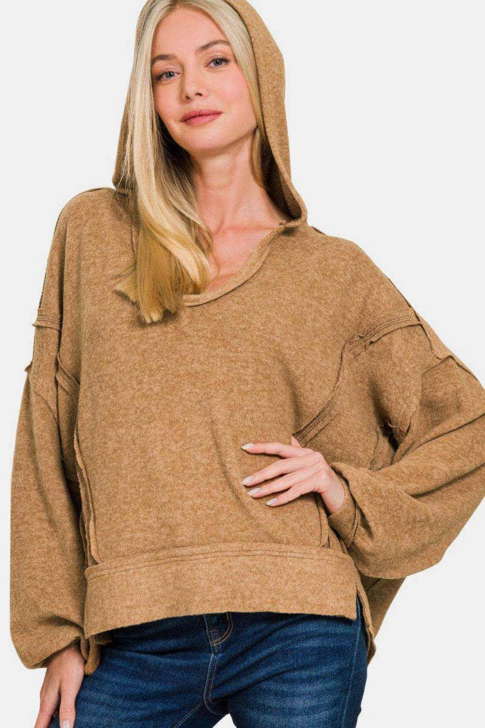 Zenana Brushed Hacci Exposed Seam Hoodie - Purcell's Clothing Company