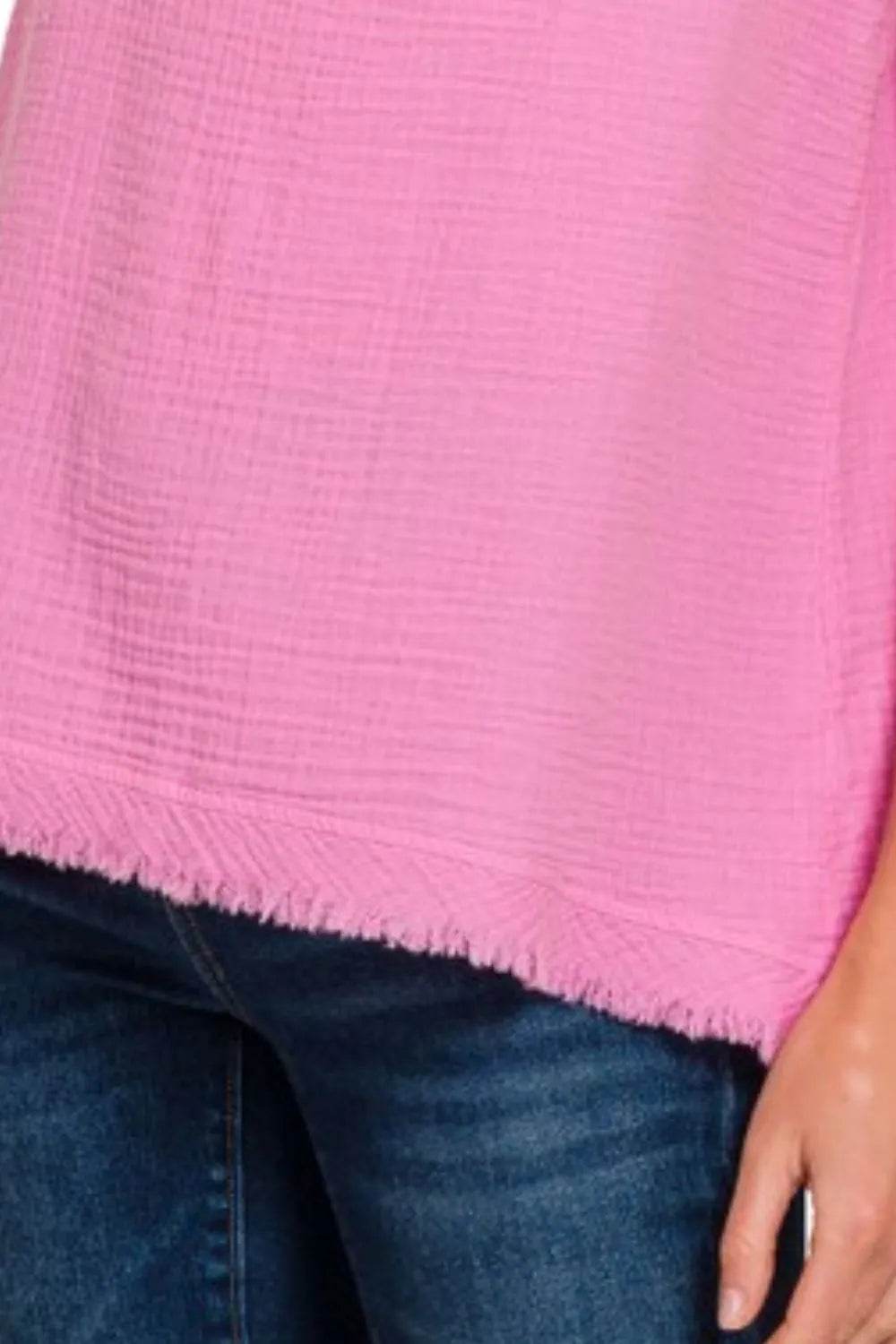 Zenana Double Gauze Raw Edge V-Neck Tank - Purcell's Clothing Company