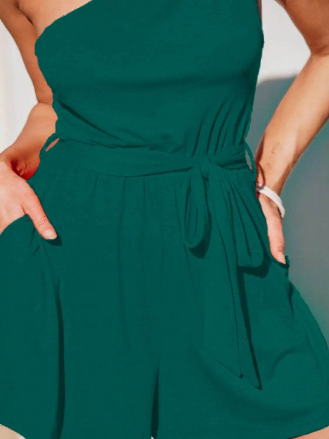 Single Shoulder Tie Waist Romper - Purcell's Clothing Company