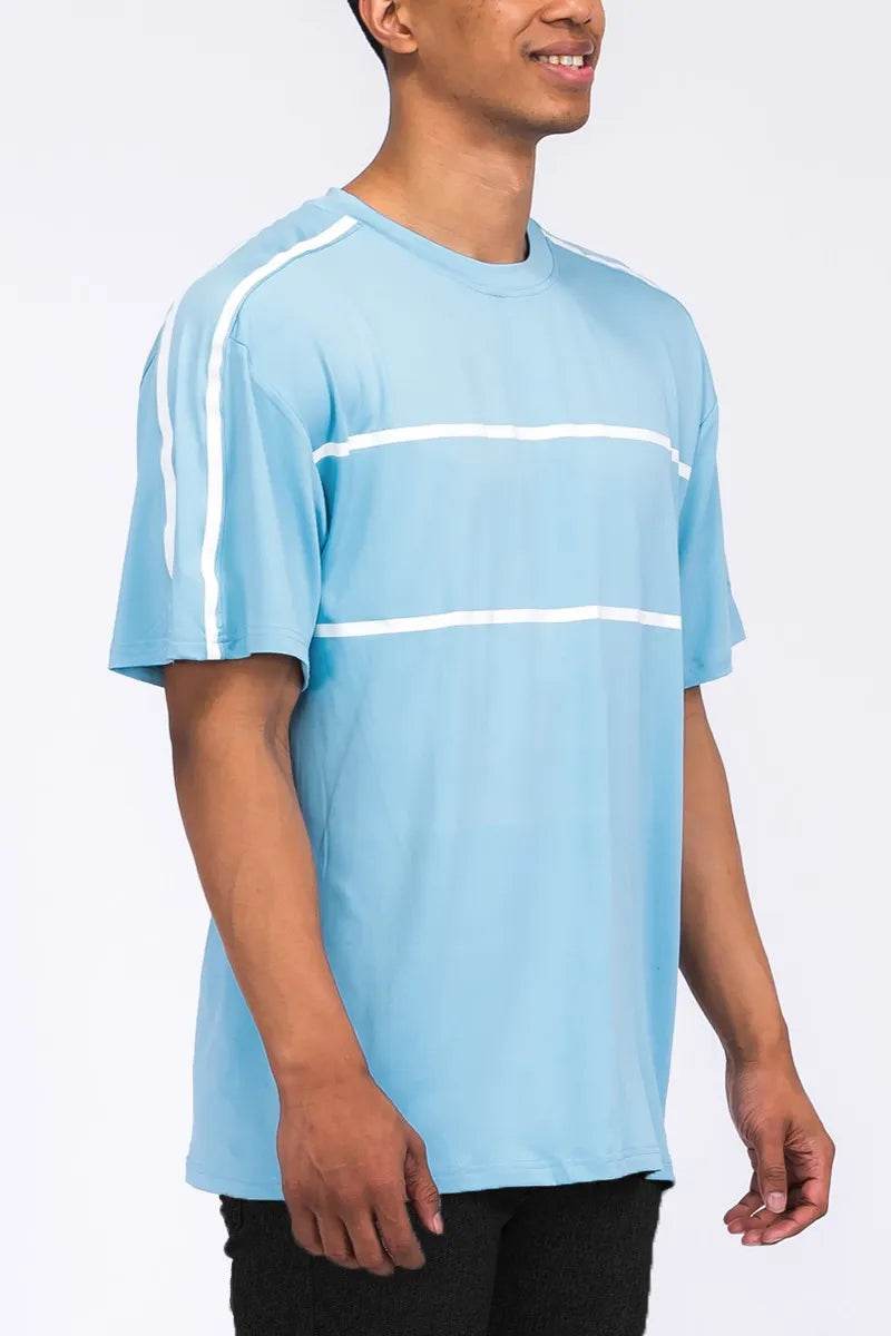 WEIV Men's Full Size Round Neck Tape Stripe T-shirt Plus Size - Purcell's Clothing Company
