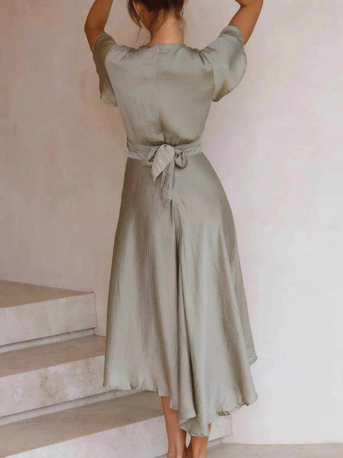 High-Low Plunge Flutter Sleeve Dress - Purcell's Clothing Company