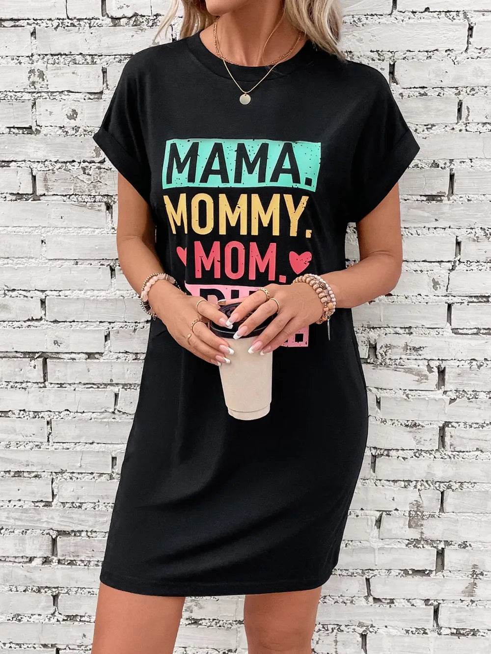 Letter Graphic Short Sleeve Mini Tee Dress - Purcell's Clothing Company