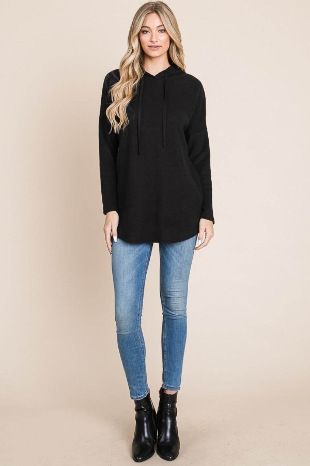 BOMBOM Contrast Drawstring Drop Shoulder Knit Hoodie - Purcell's Clothing Company