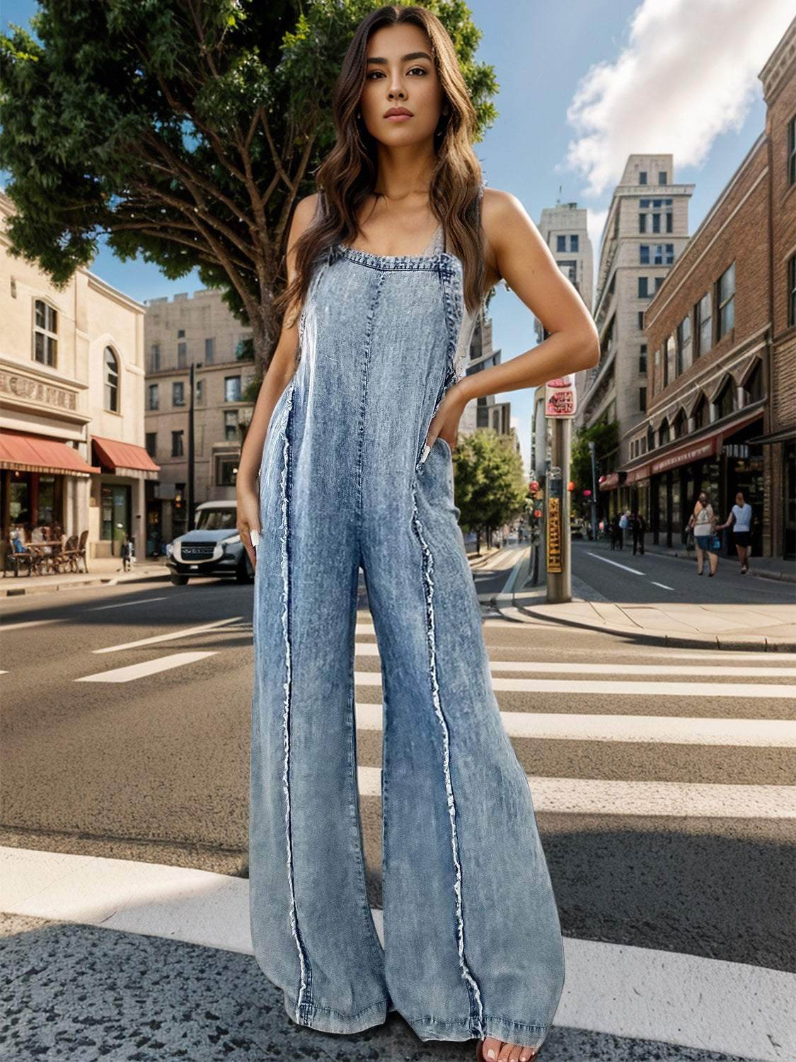 Adjustable Strap Wide Leg Denim Overalls - Purcell's Clothing Company