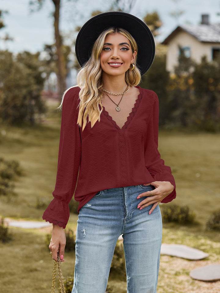 V-Neck Flounce Sleeve Blouse - Purcell's Clothing Company