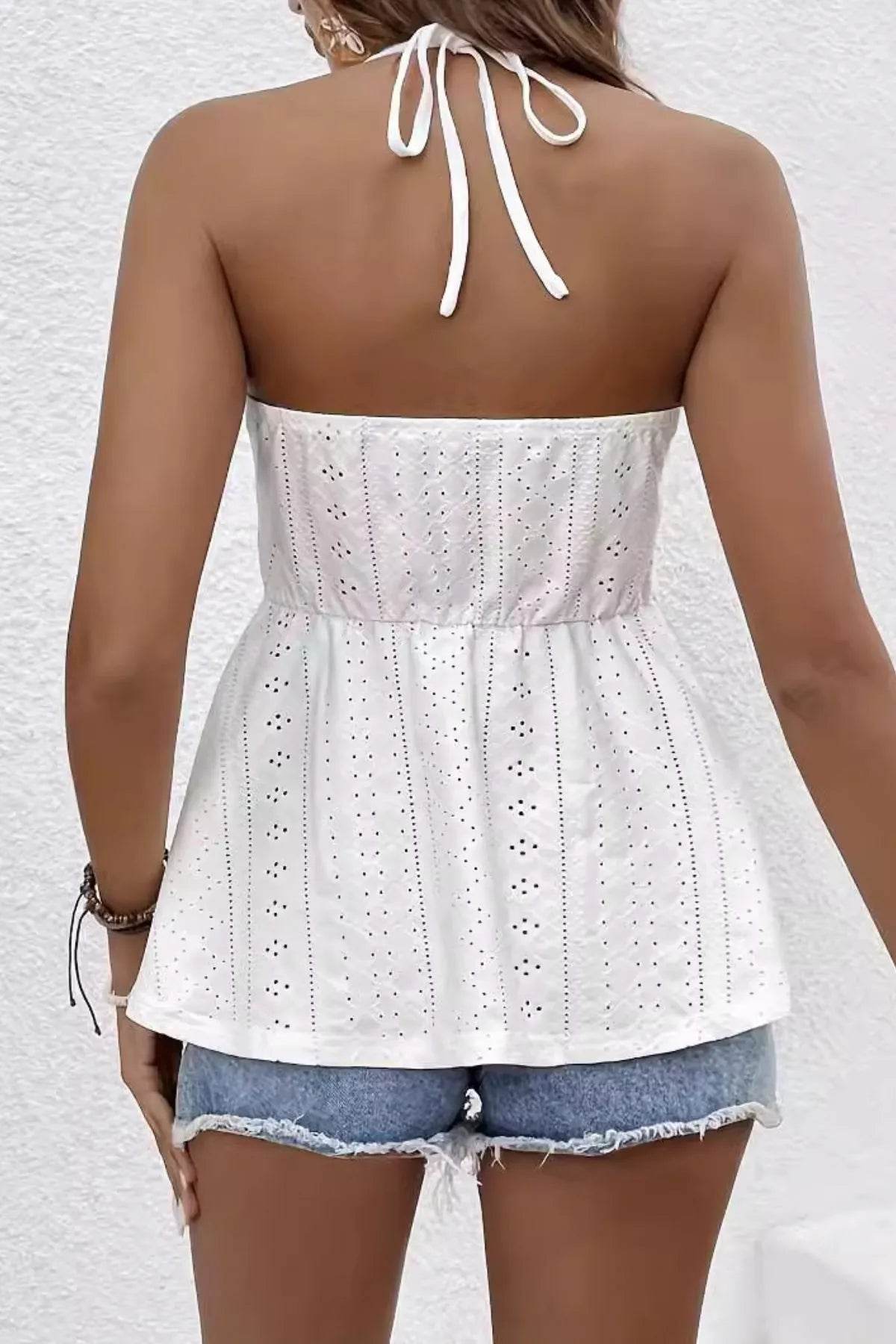 Halter Neck Lace Trim Peplum Tank Top - Purcell's Clothing Company