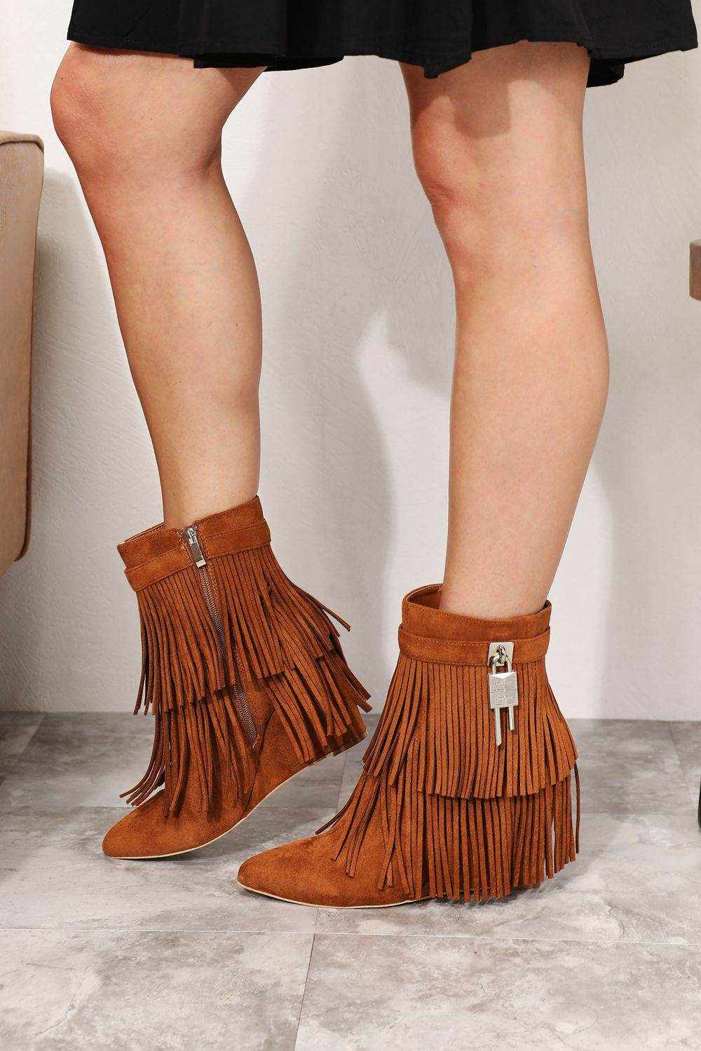 Legend Women's Tassel Wedge Heel Ankle Booties - Purcell's Clothing Company