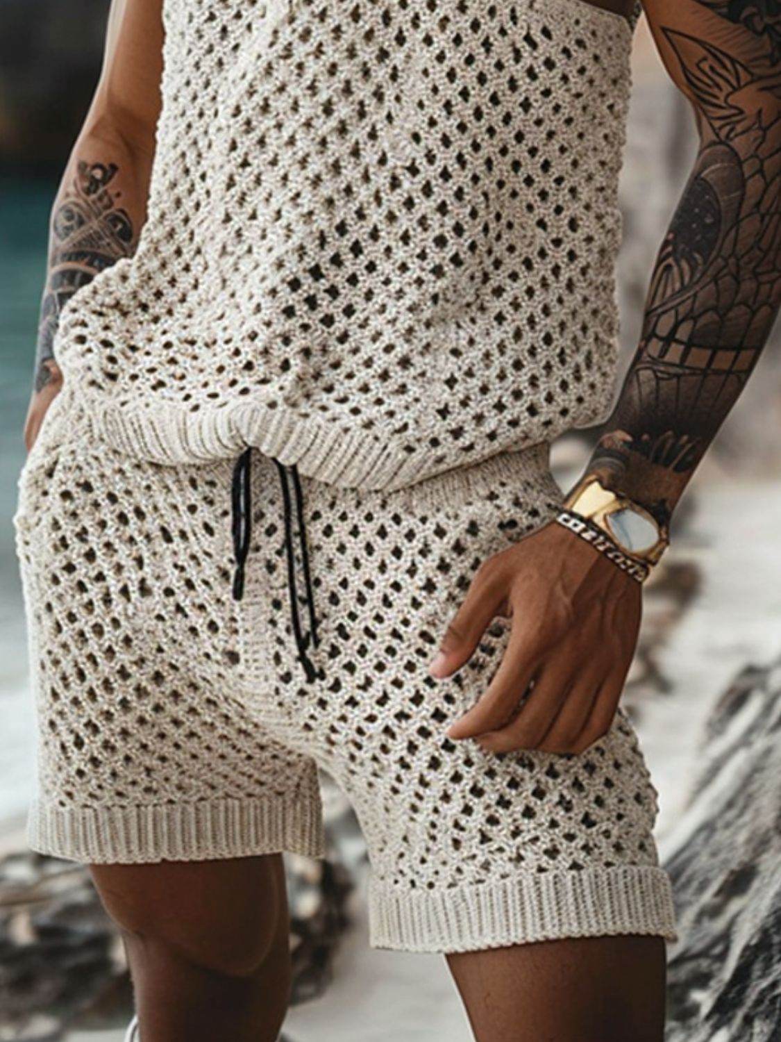 Hollow Out Round Neck Tank and Shorts Set - Purcell's Clothing Company