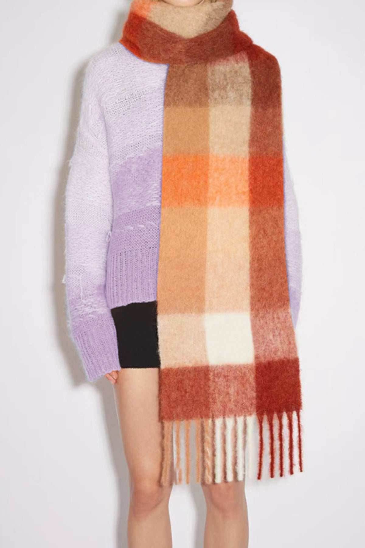 Thermal Fringe Contrast Plaid Scarf - Purcell's Clothing Company