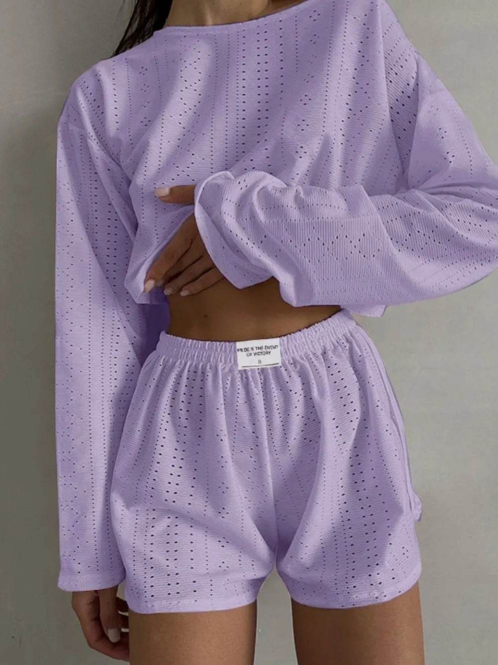 Eyelet Round Neck Top and Shorts Set - Purcell's Clothing Company
