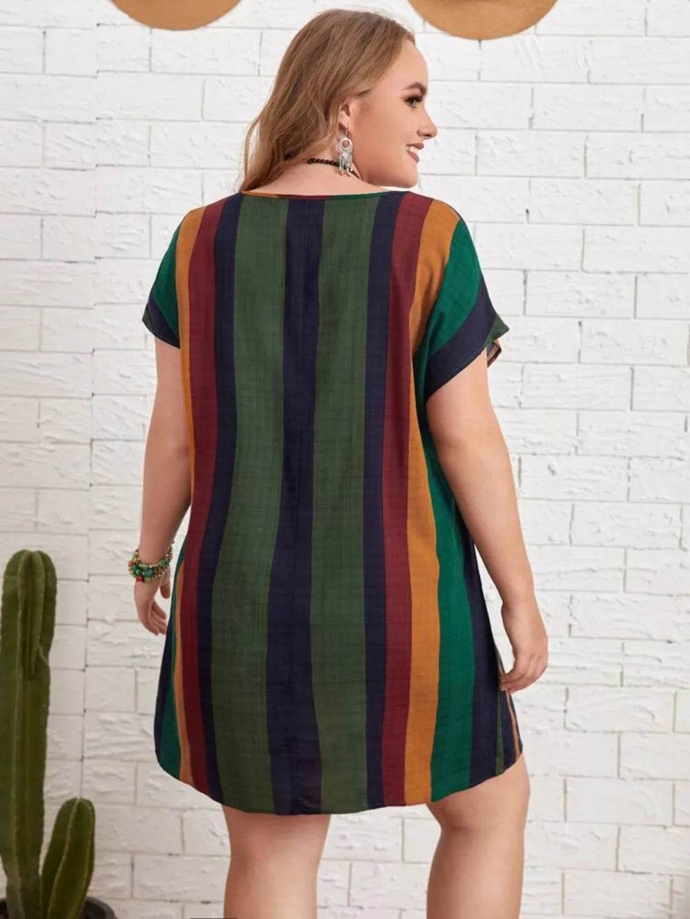 Plus Size Striped Short Sleeve Mini Dress - Purcell's Clothing Company