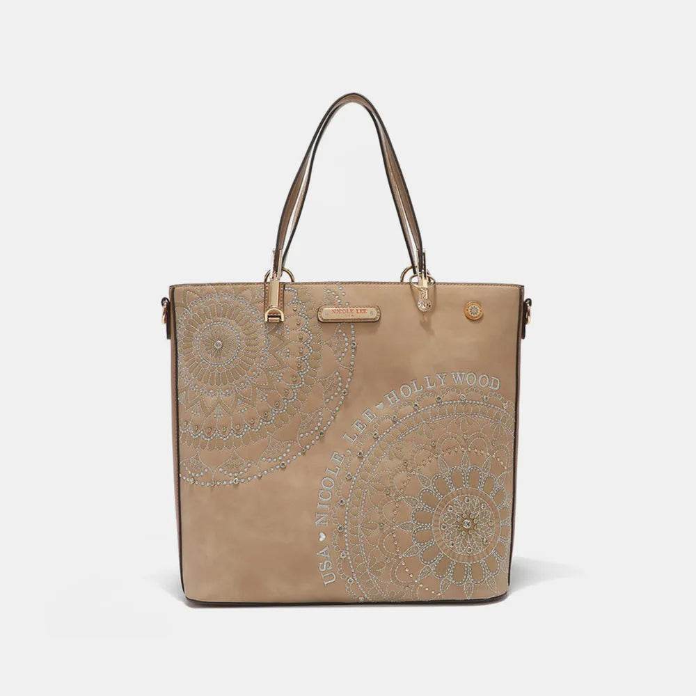 Nicole Lee USA Metallic Stitching Embroidery Inlaid Rhinestone Tote Bag - Purcell's Clothing Company