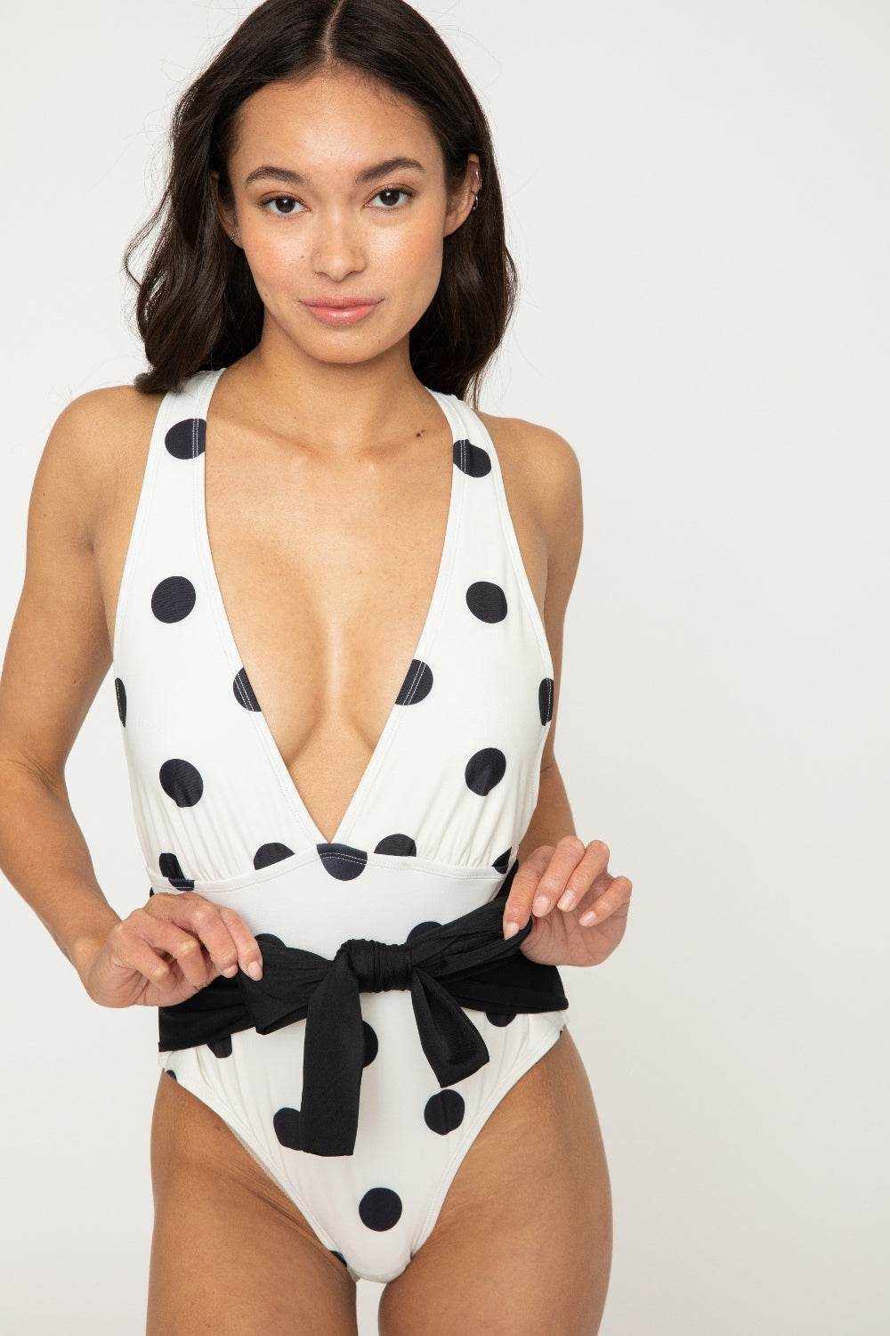 Marina West Swim Beachy Keen Polka Dot Tied Plunge One-Piece Swimsuit - Purcell's Clothing Company