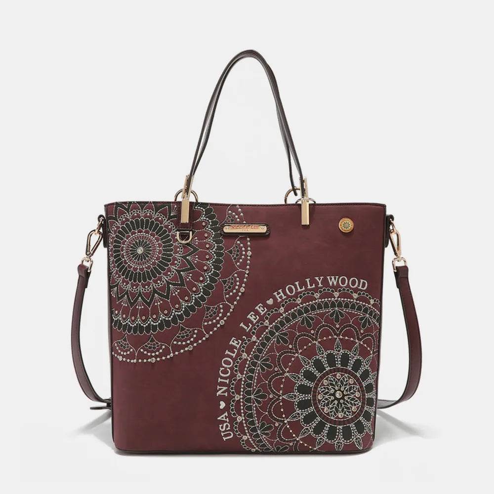 Nicole Lee USA Metallic Stitching Embroidery Inlaid Rhinestone Tote Bag - Purcell's Clothing Company