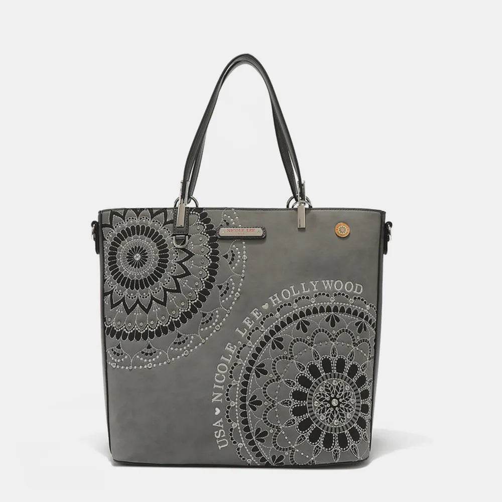 Nicole Lee USA Metallic Stitching Embroidery Inlaid Rhinestone Tote Bag - Purcell's Clothing Company