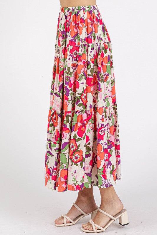 Mittoshop Flower Print Elastic Waist Tiered Skirt - Purcell's Clothing Company