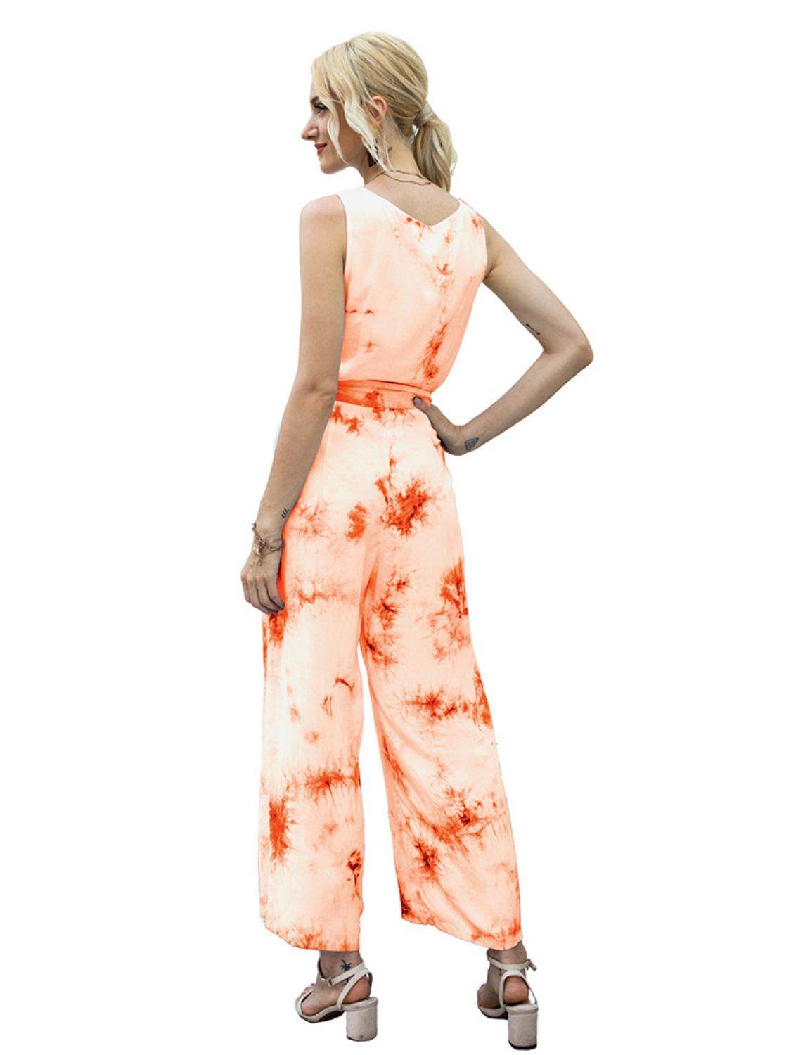 Ivy Lane Tie-Dye Tie Waist Sleeveless Jumpsuit - Purcell's Clothing Company