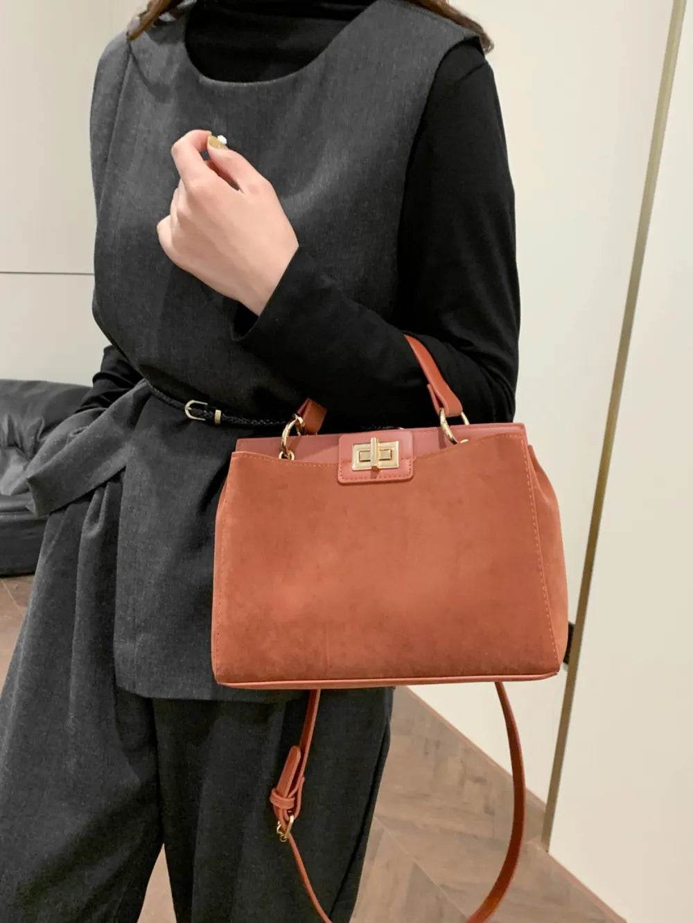 Solid Color Handbag with Removable Strap - Purcell's Clothing Company