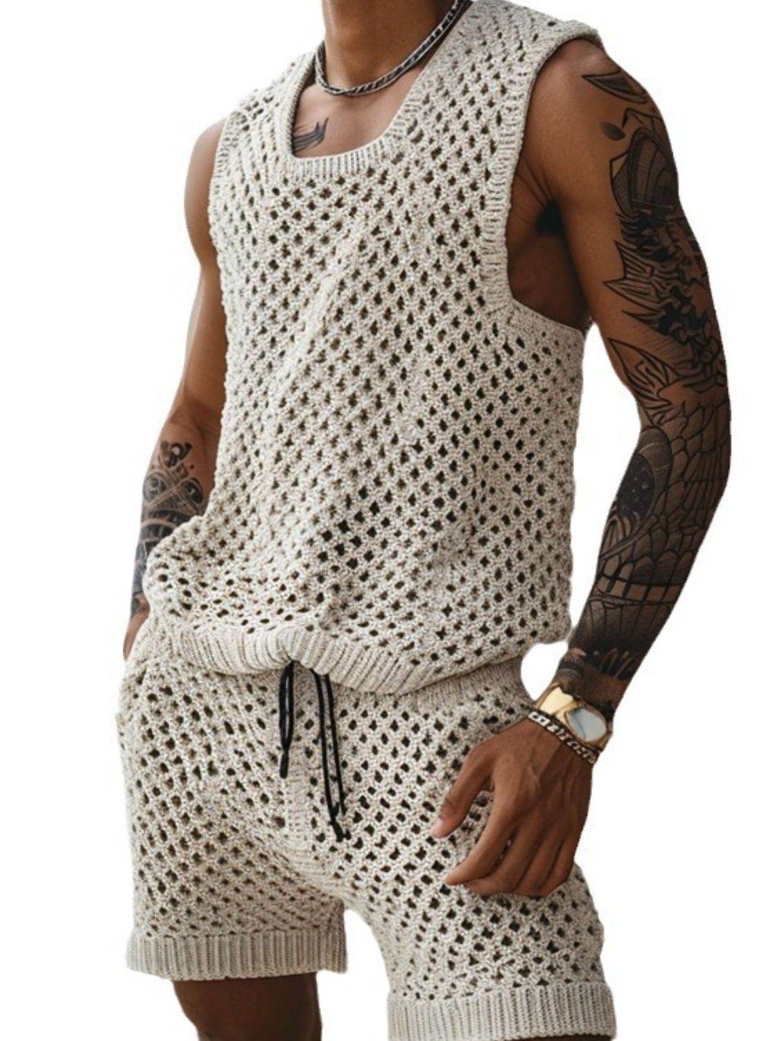 Hollow Out Round Neck Tank and Shorts Set - Purcell's Clothing Company