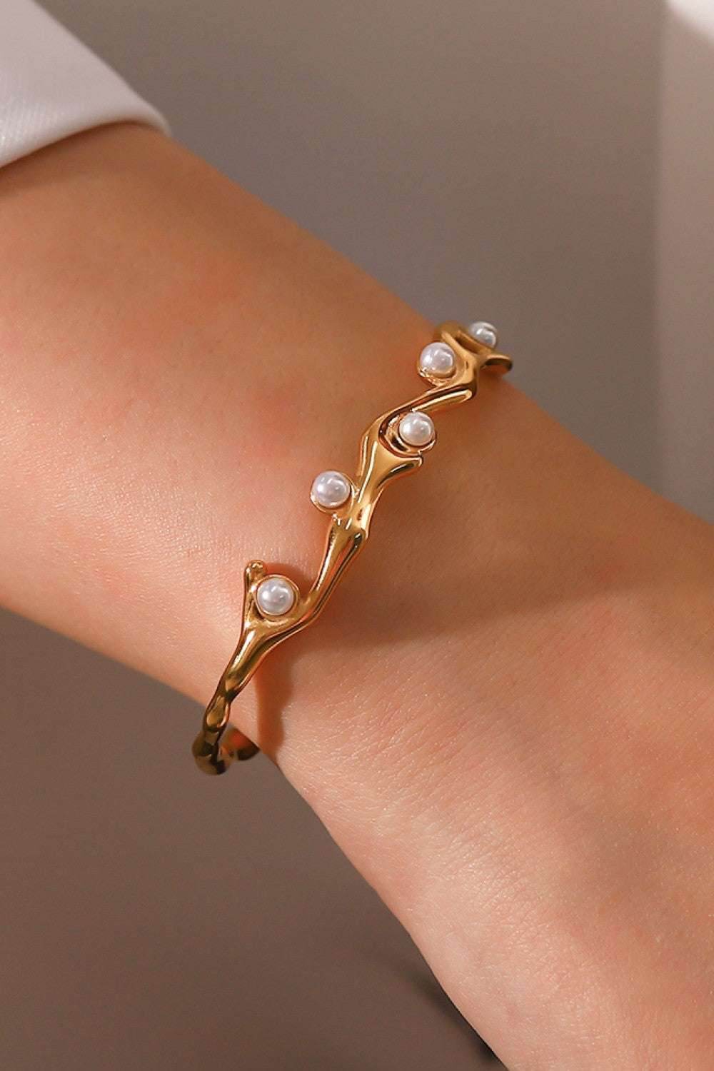 Inlaid Synthetic Pearl Open Bracelet - Purcell's Clothing Company