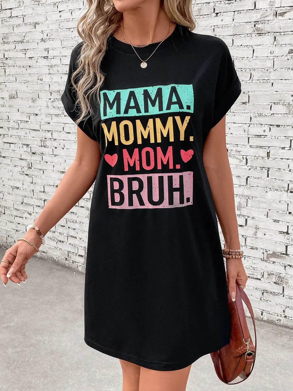 Letter Graphic Short Sleeve Mini Tee Dress - Purcell's Clothing Company