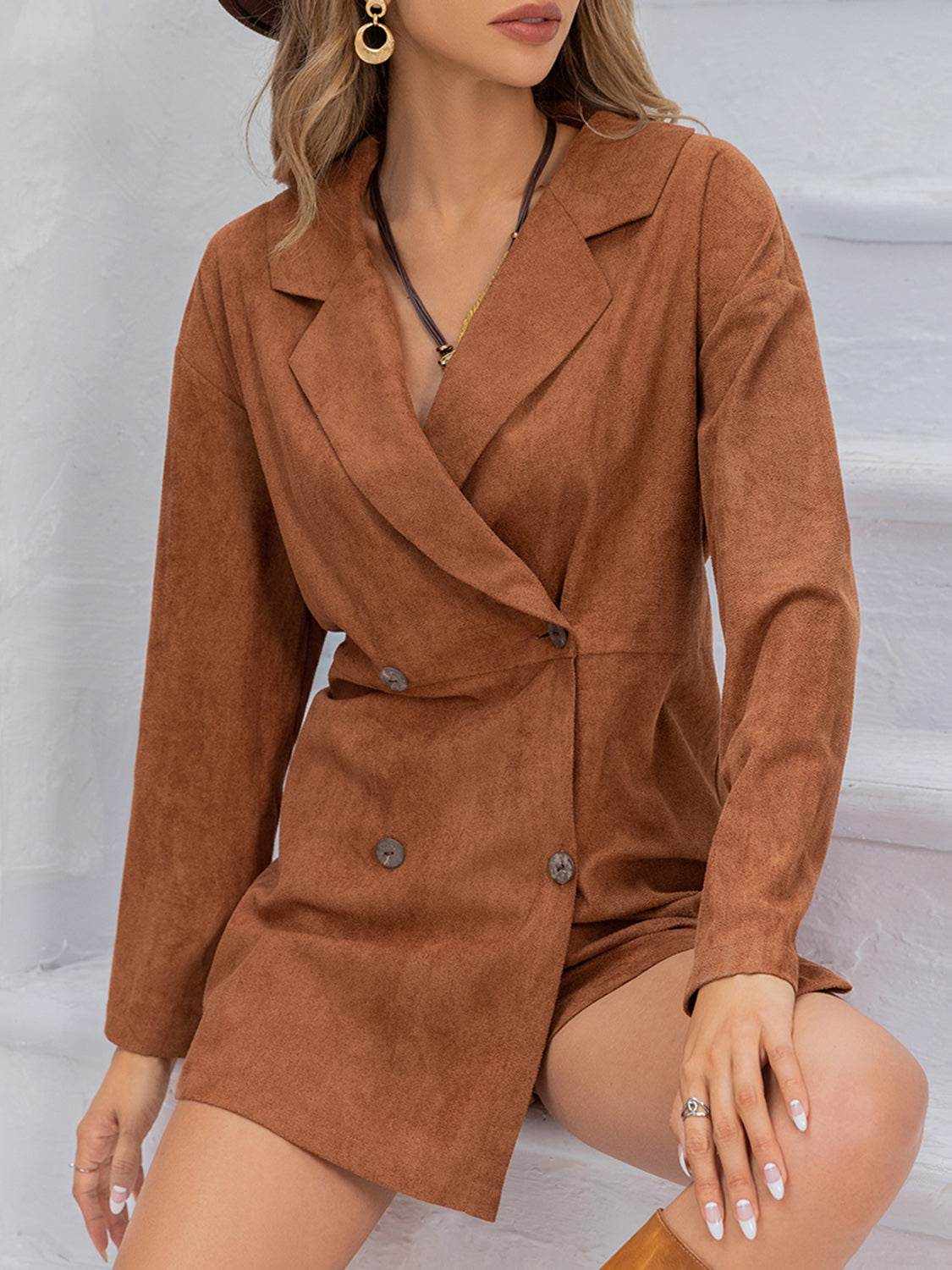 Lapel Collar Long Sleeve Romper - Purcell's Clothing Company