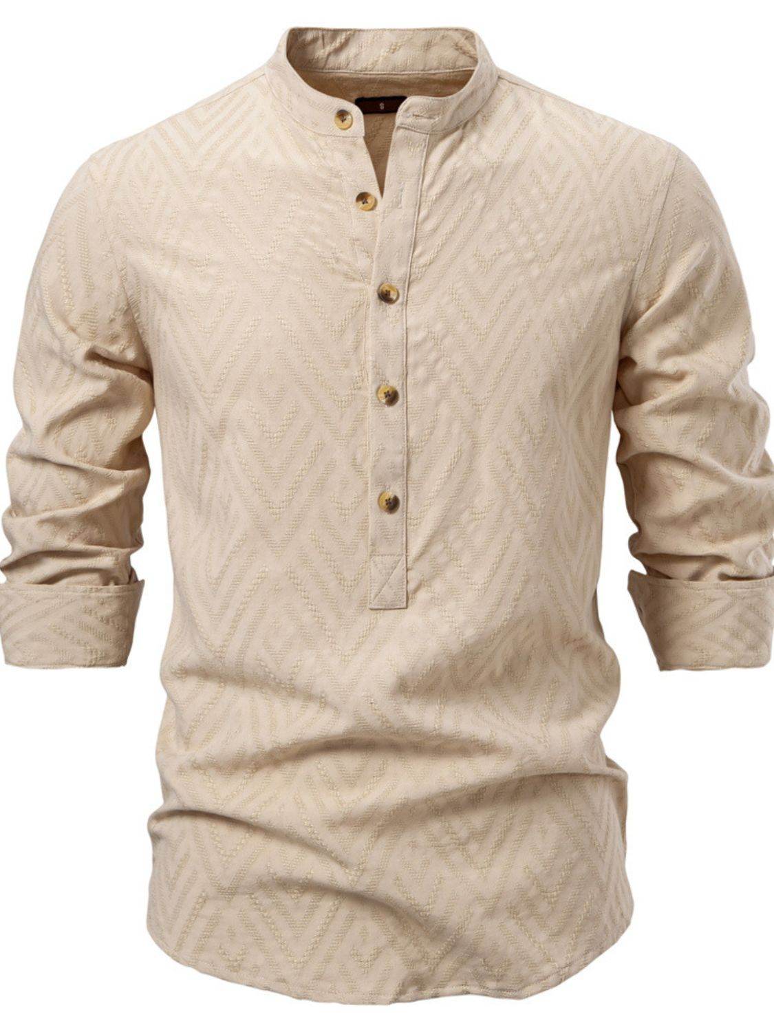 Half Button Geometric Texture Collared Neck Shirt - Purcell's Clothing Company