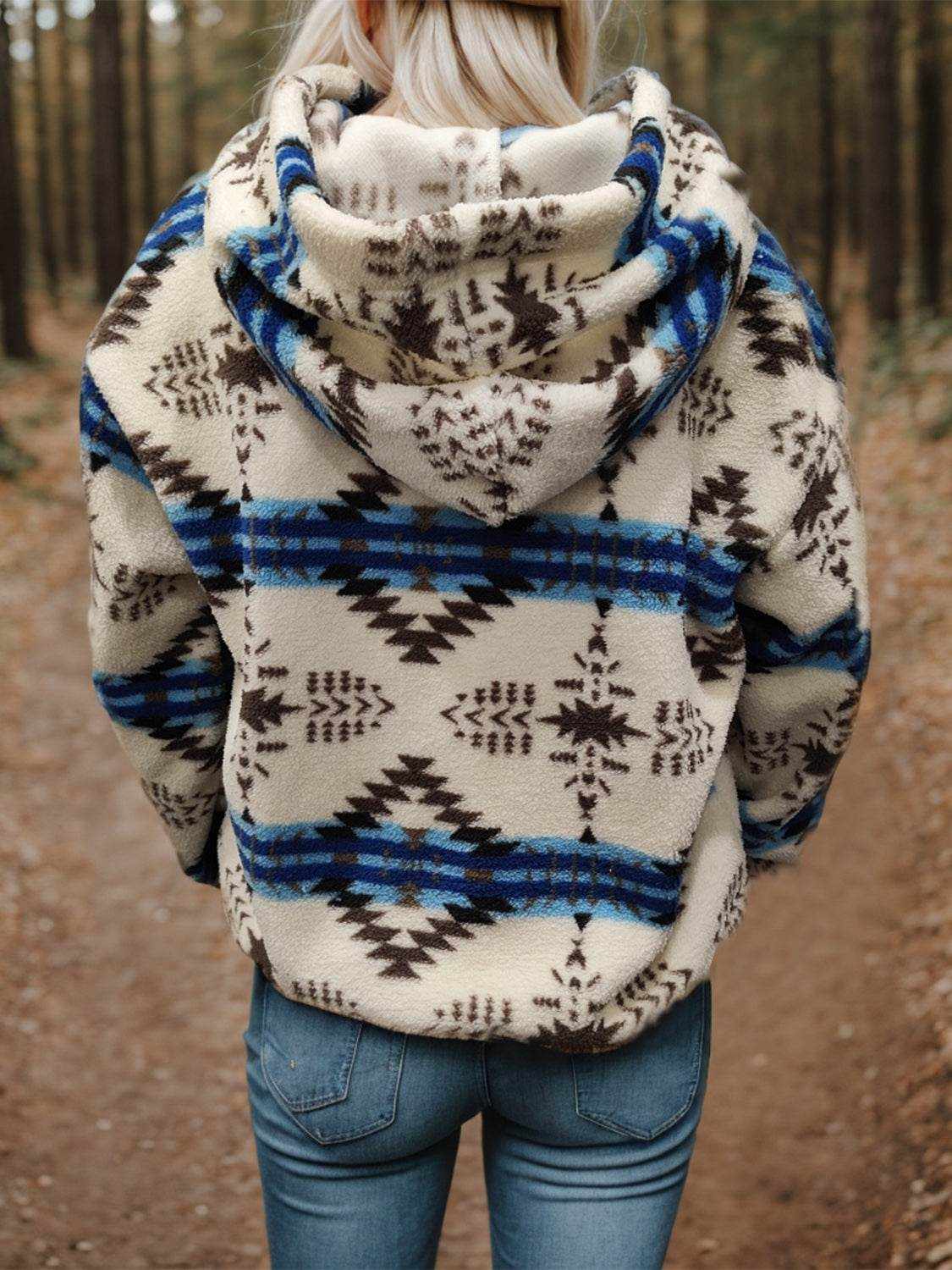 Shiny Geometric Half Zip Drawstring Long Sleeve Hoodie - Purcell's Clothing Company