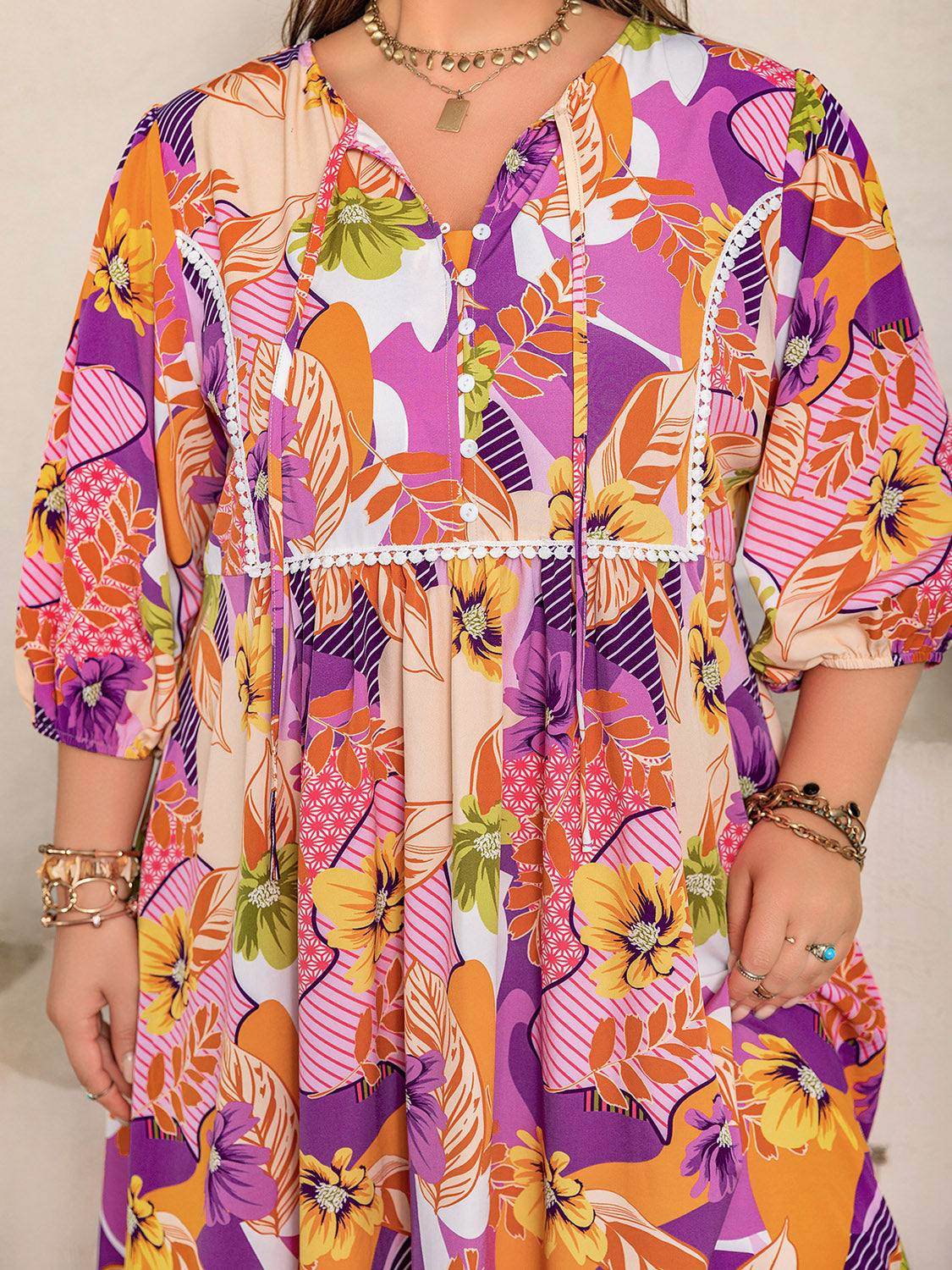 Plus Size Printed Tie Neck Maxi Dress - Purcell's Clothing Company
