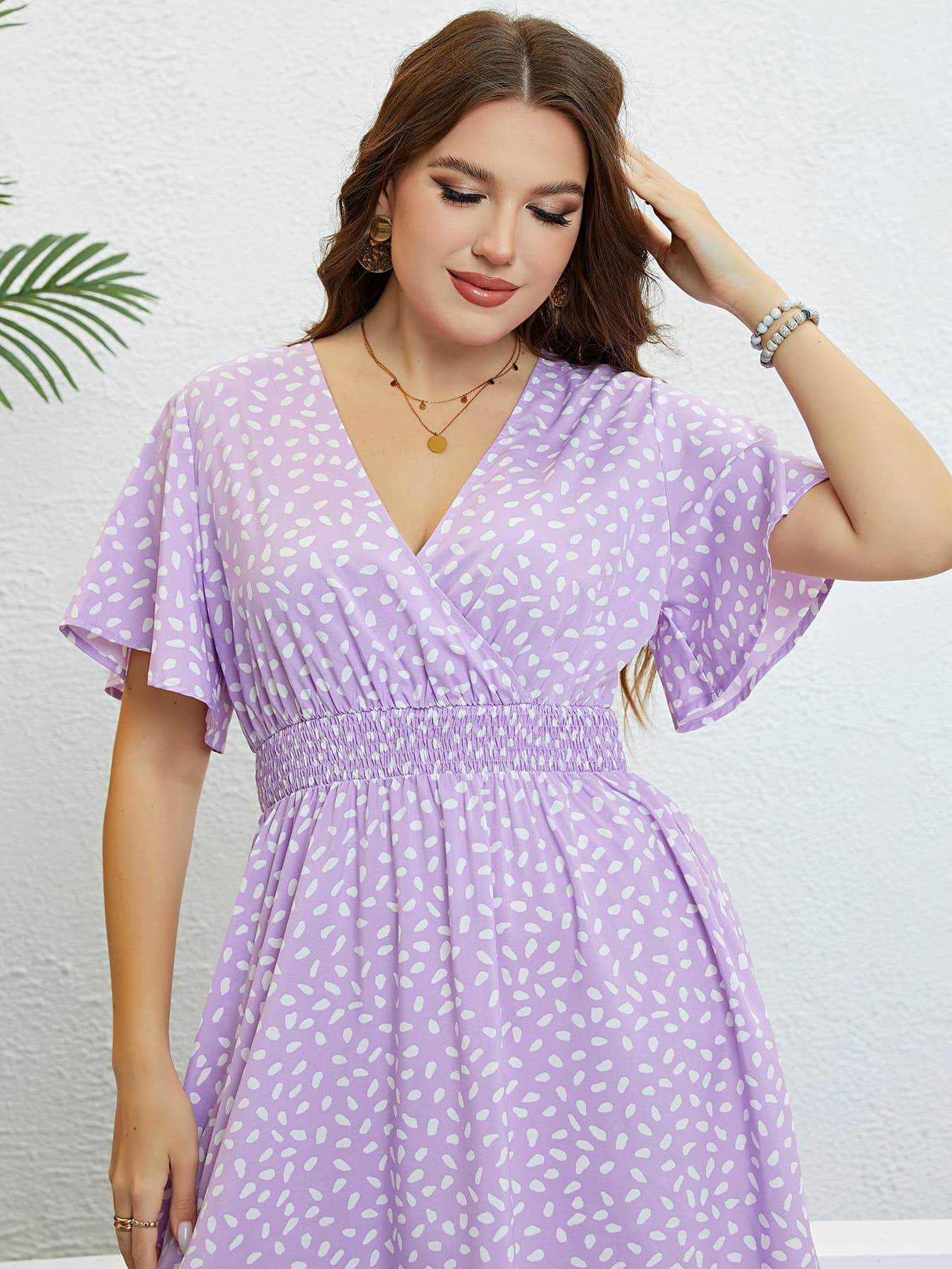 Honey Plus Size Printed Smocked Waist Surplice Dress - Purcell's Clothing Company