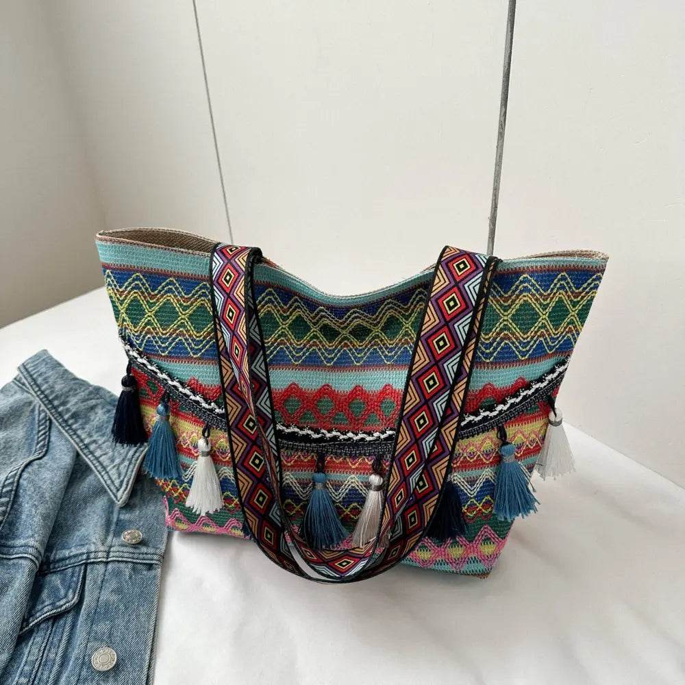Printed Tassel Detail Tote Bag - Purcell's Clothing Company