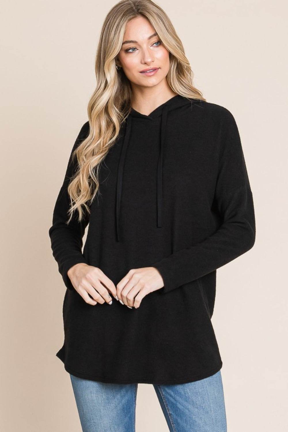 BOMBOM Contrast Drawstring Drop Shoulder Knit Hoodie - Purcell's Clothing Company