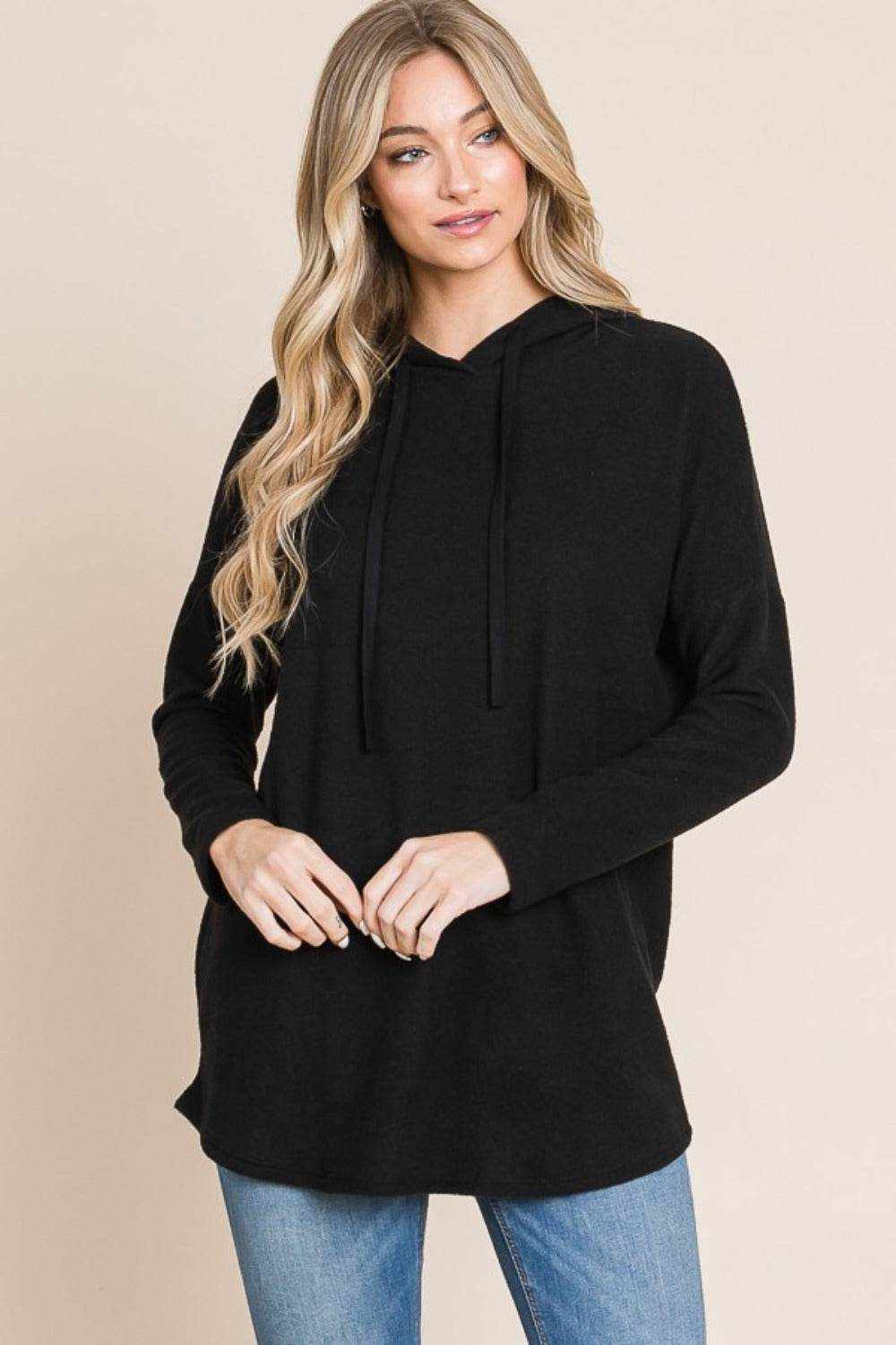 BOMBOM Contrast Drawstring Drop Shoulder Knit Hoodie - Purcell's Clothing Company