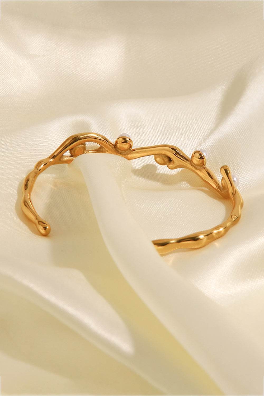 Inlaid Synthetic Pearl Open Bracelet - Purcell's Clothing Company