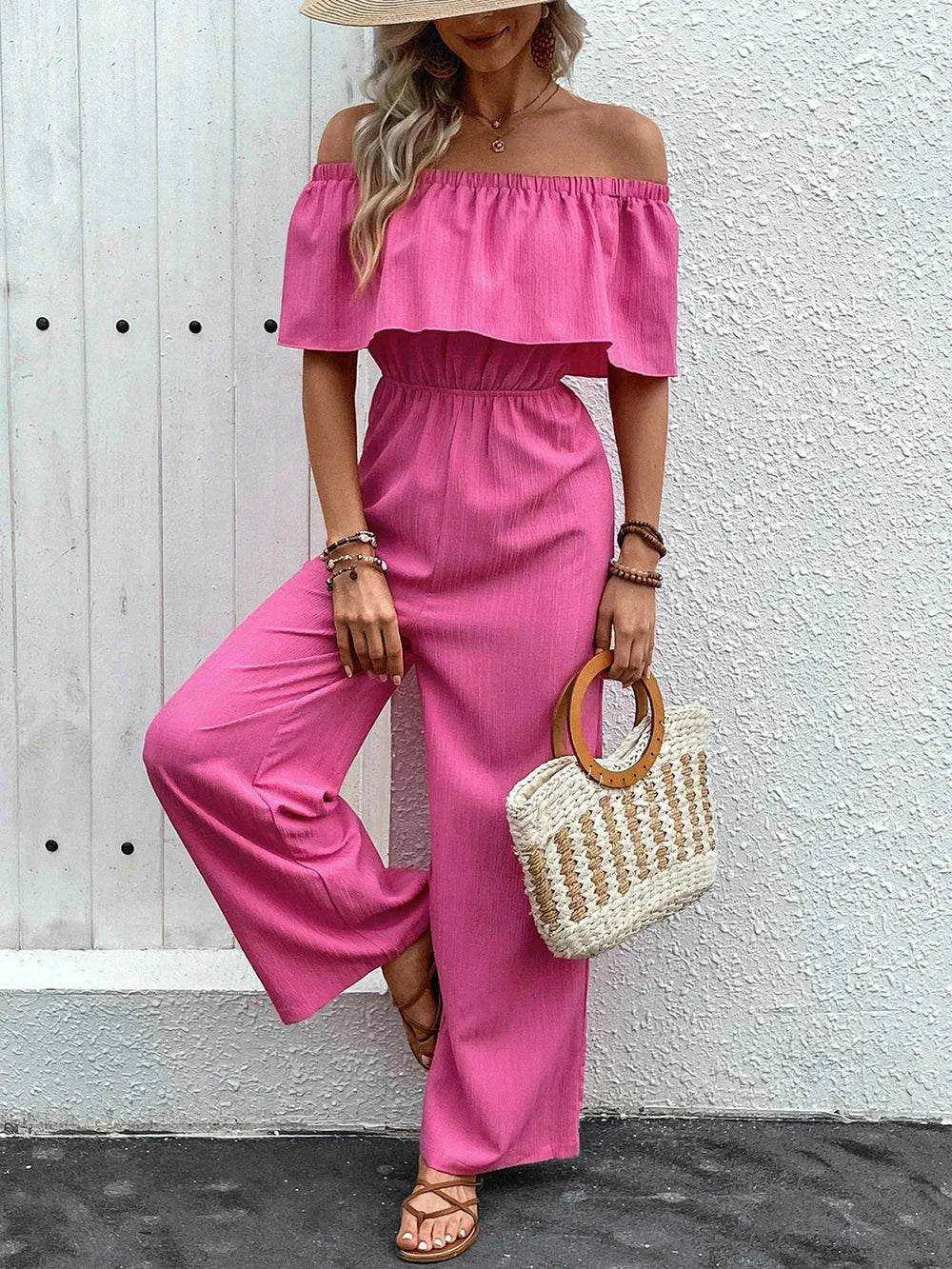 Perfee Off-Shoulder Wide Leg Jumpsuit - Purcell's Clothing Company